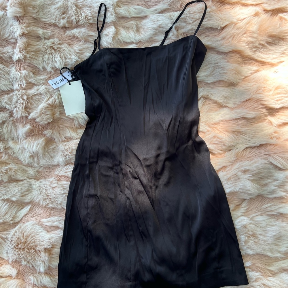 Sunday Best Black Chemise Sleek Satin Dress